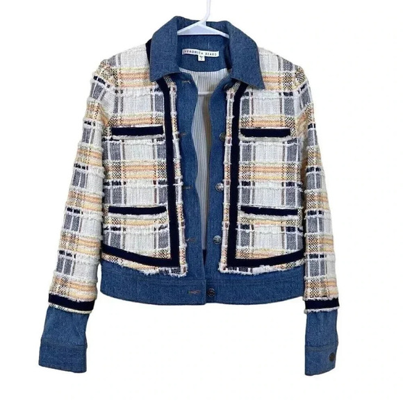 Veronica Beard Santiago Button Front Tweed Denim Jacket Womens Size 0 - Picture 2 of 16